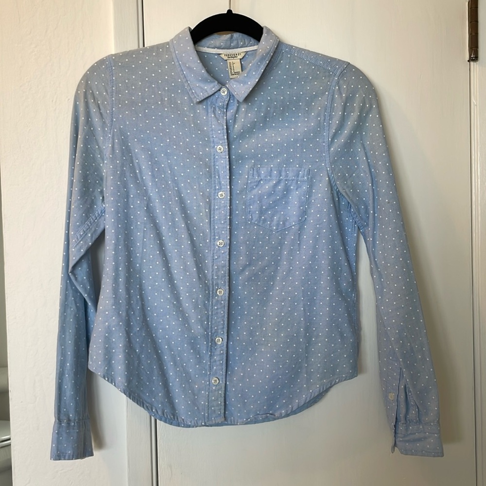 Blue & White Polka Dot Shirt size S
